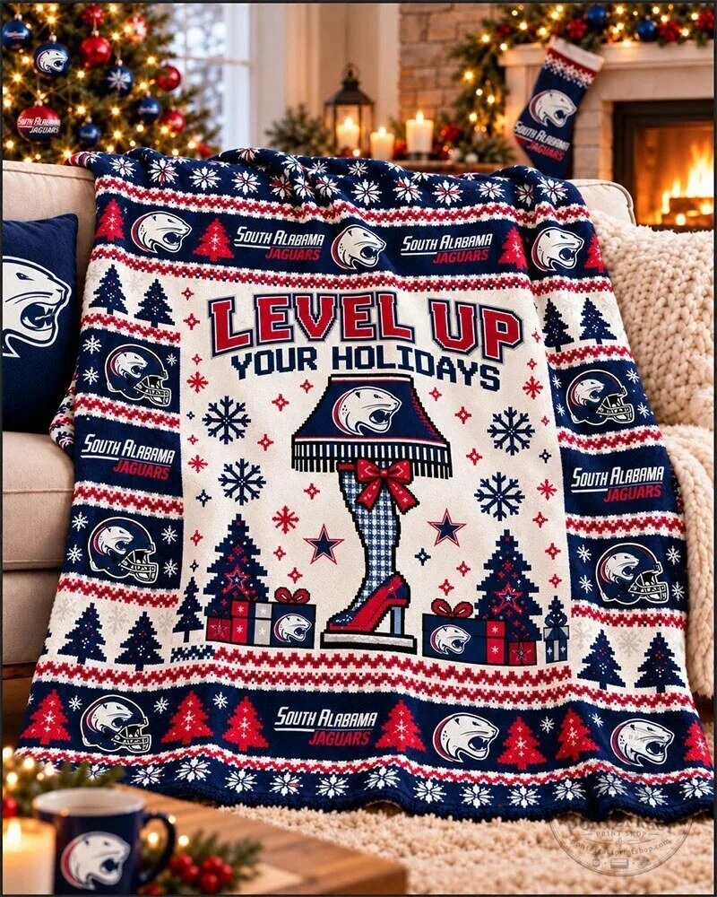 South Alabama Jaguars Level Up Your Holidays Christmas Flannel Blanket