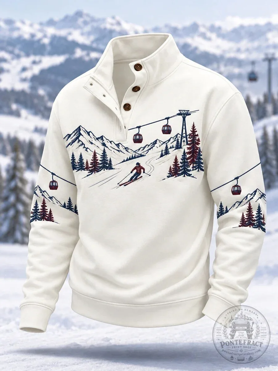 Skiing Mountain Landscape Winter Sports Pullover Sweatshirt for Men