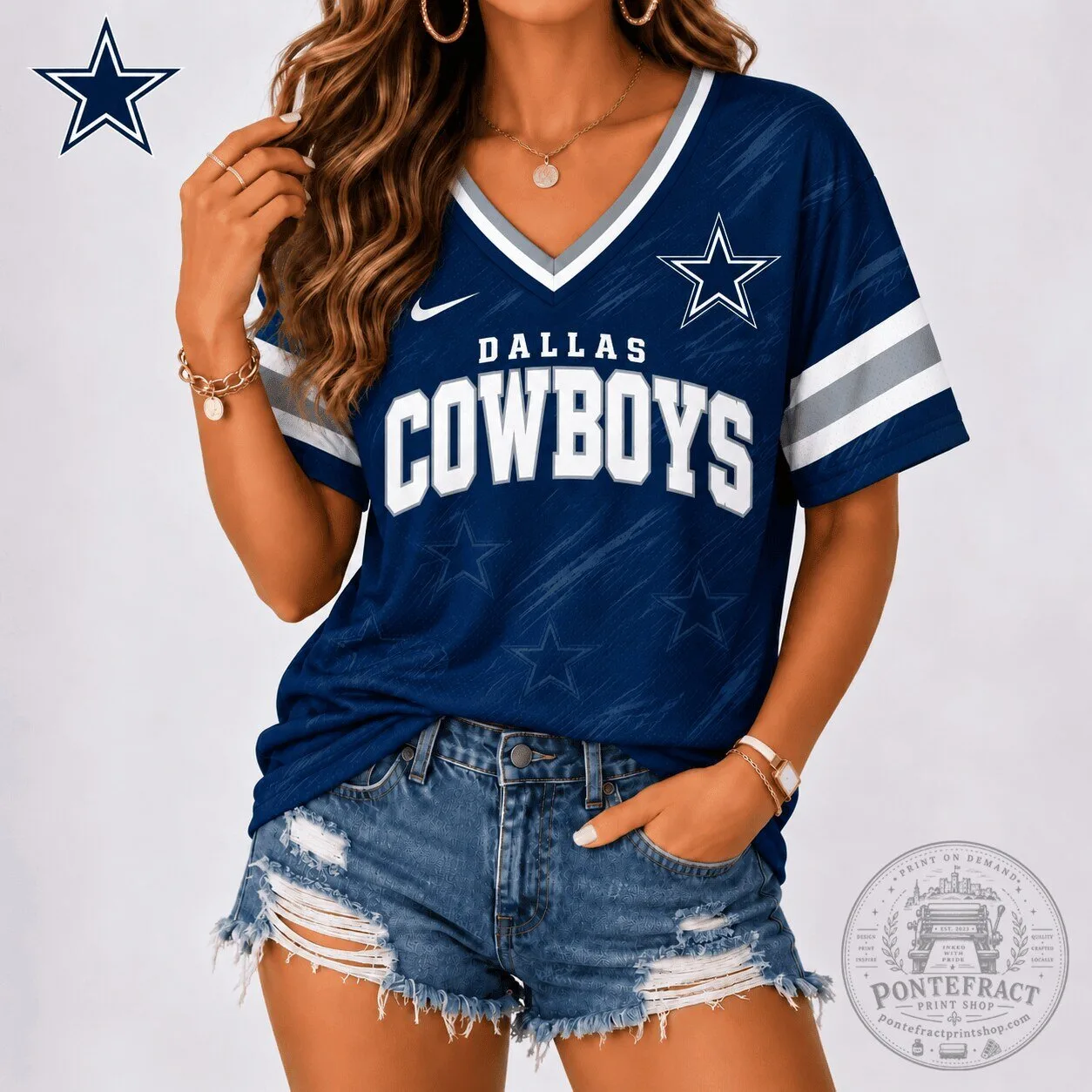 Dallas Cowboys Shirt Women’s V-Neck Short Sleeve Football Team Fan Apparel