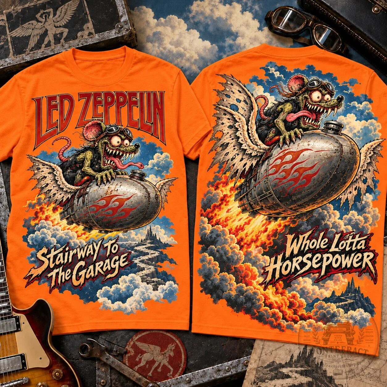 Led Zeppelin Rat Fink Stairway To The Garage Whole Lotta Horsepower T-Shirt
