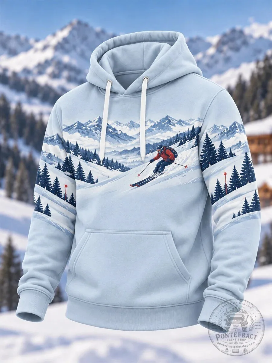 Skiing Winter Mountain Landscape Snow Sports Pullover Hoodie with Pockets 1 Skiing Winter Mountain Landscape Snow Sports Pullover Hoodie with Pockets