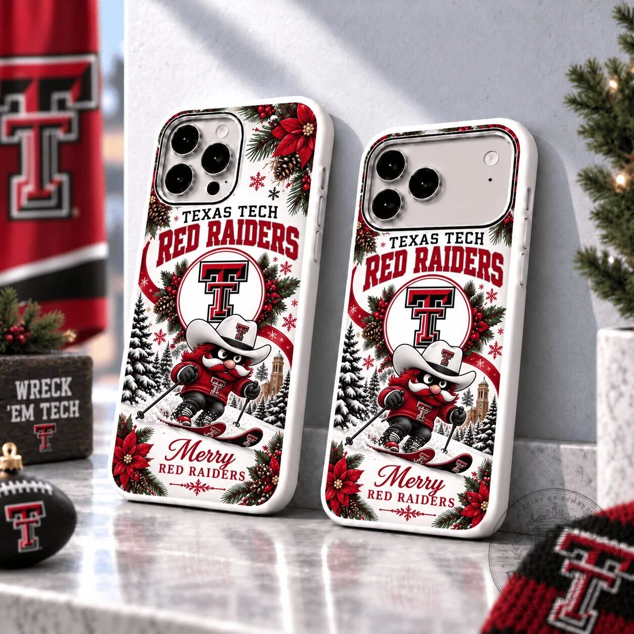 Texas Tech Red Raiders Christmas Skiing Mascot Phone Case