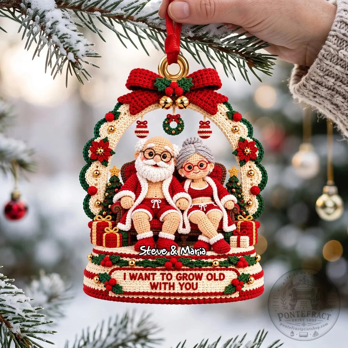 Personalized Old Couple Christmas Ornament - I Want To Grow Old With You Holiday Decor