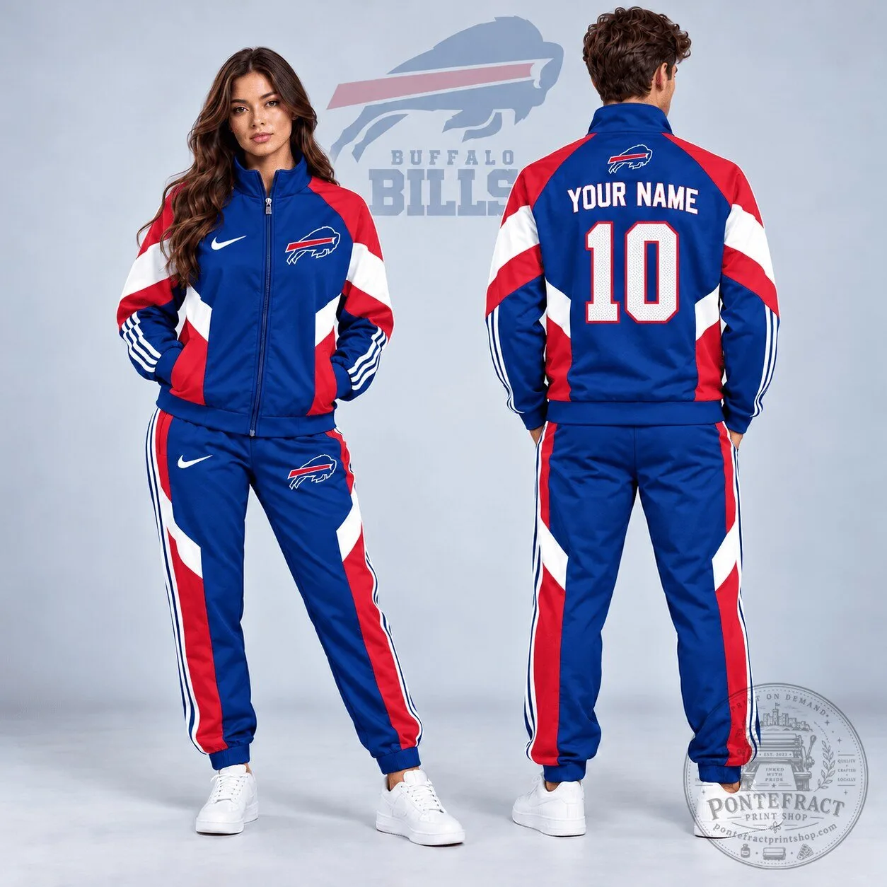 Buffalo Bills Personalized Name Number Colorblock Full Zip Jacket and Jogger Pants Set
