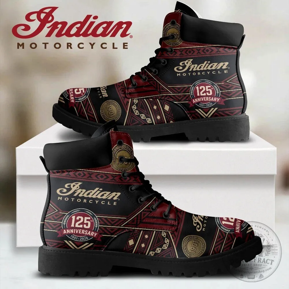 Indian Motorcycle 125th Anniversary Pattern All-Season Leather Boots 10 Indian Motorcycle 125th Anniversary Pattern All-Season Leather Boots