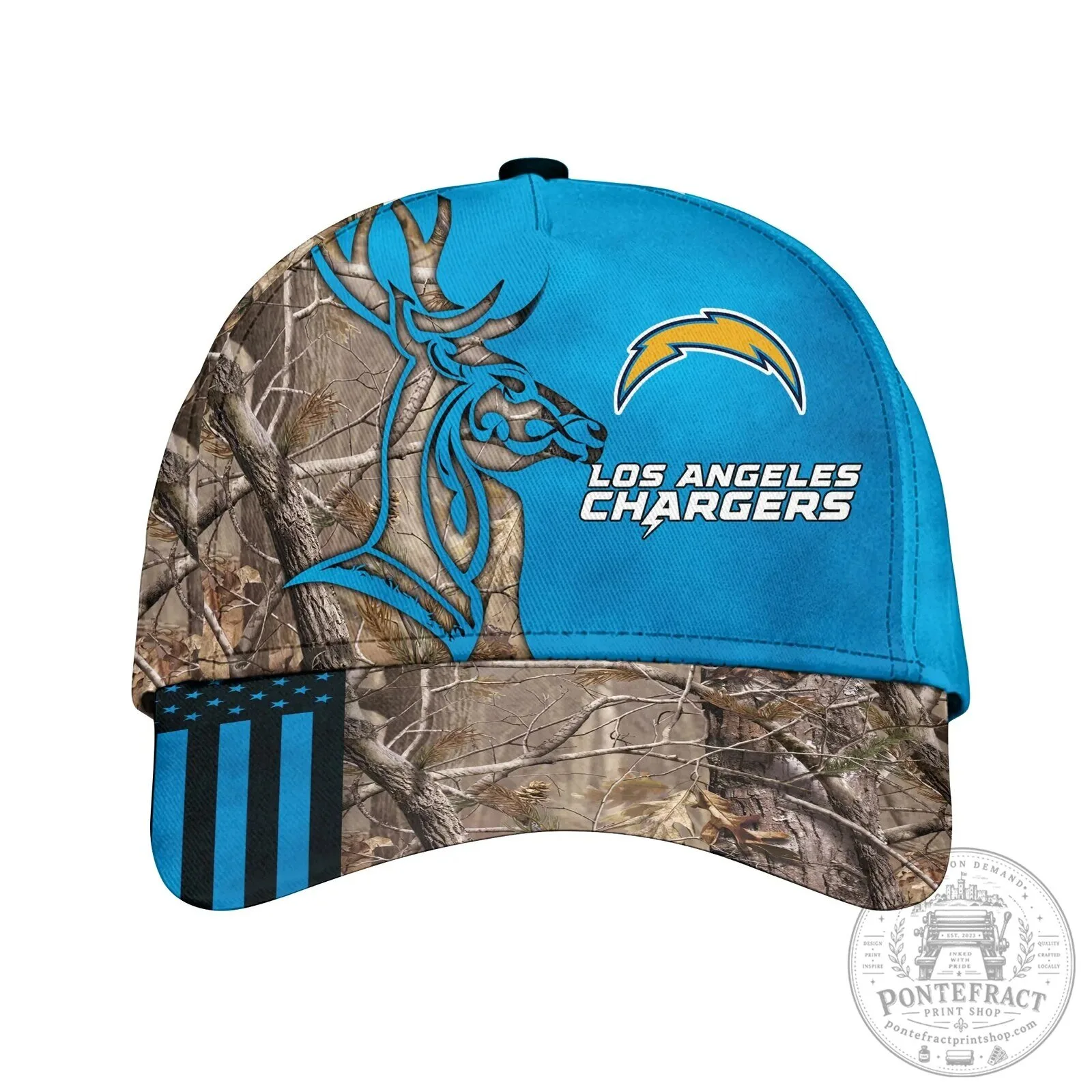 Los Angeles Chargers Camouflage Deer Head Hunting Baseball Cap Hat