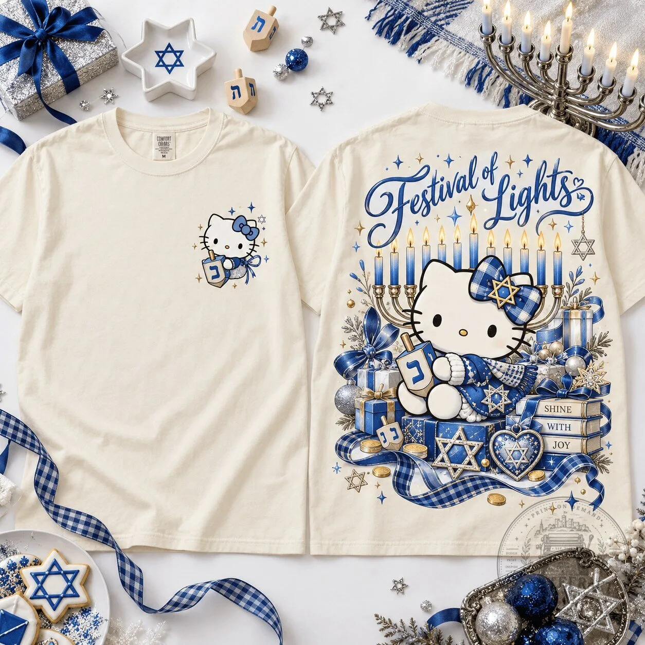 Hello Kitty Hanukkah Festival Of Lights Cream Holiday T-Shirt