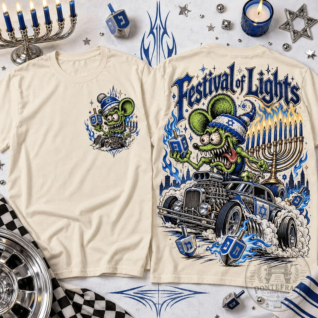Rat Fink Hanukkah Festival Of Lights Hot Rod Lovers Graphic T-Shirt