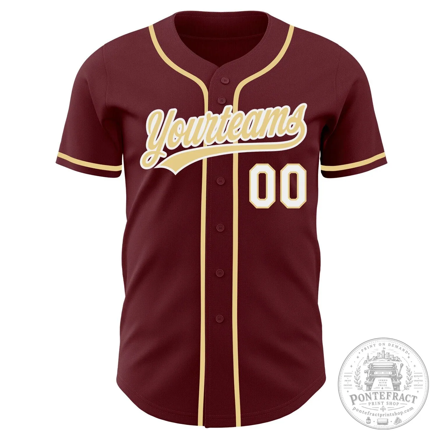 Personalized Authentic Baseball Jersey in Burgundy, Gold, and White Featuring Your Name and Number 10 Personalized Authentic Baseball Jersey in Burgundy, Gold, and White Featuring Your Name and Number