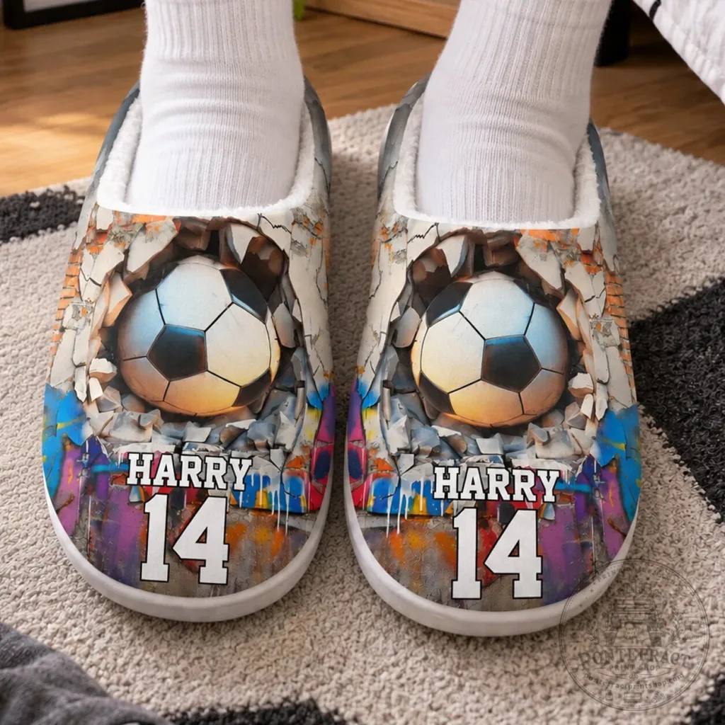 Personalized Soccer Ball Player Name and Number Custom Slippers Personalized Soccer Ball Player Name and Number Custom Slippers