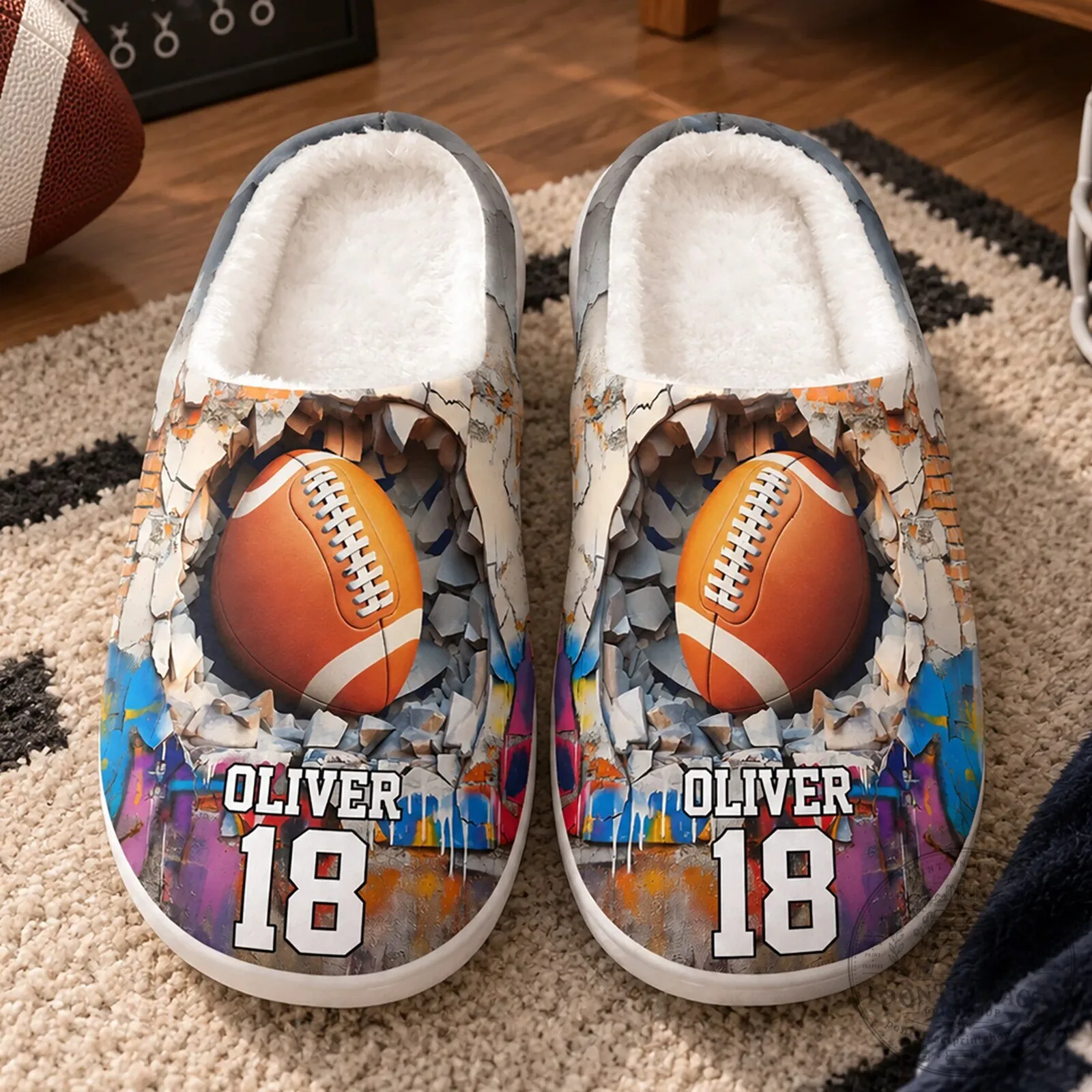 Personalized Soccer Ball Player Name and Number Custom Slippers 17 Personalized Soccer Ball Player Name and Number Custom Slippers