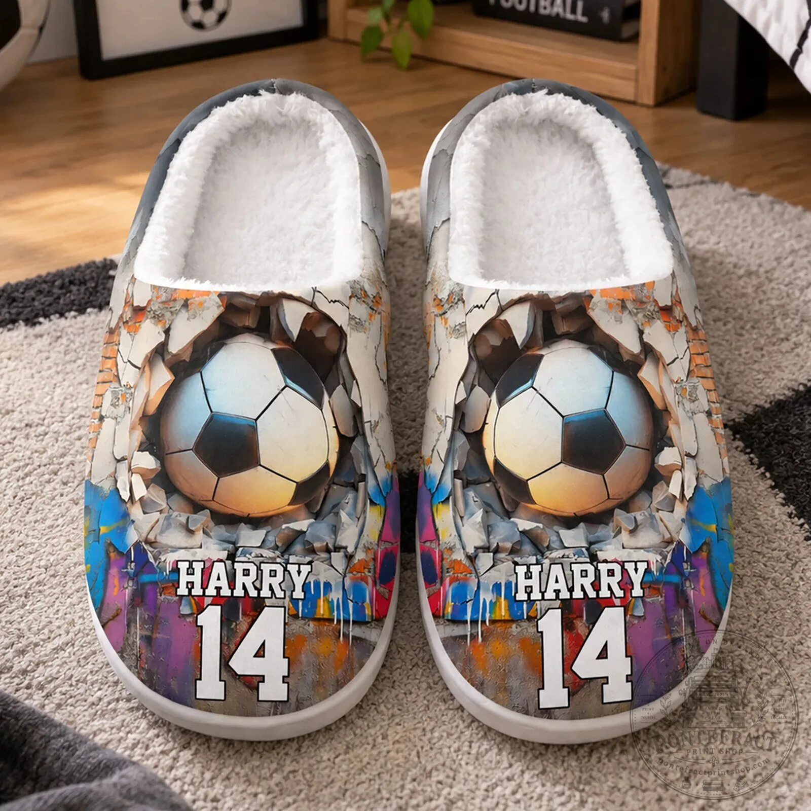 Personalized Soccer Ball Player Name and Number Custom Slippers 18 Personalized Soccer Ball Player Name and Number Custom Slippers