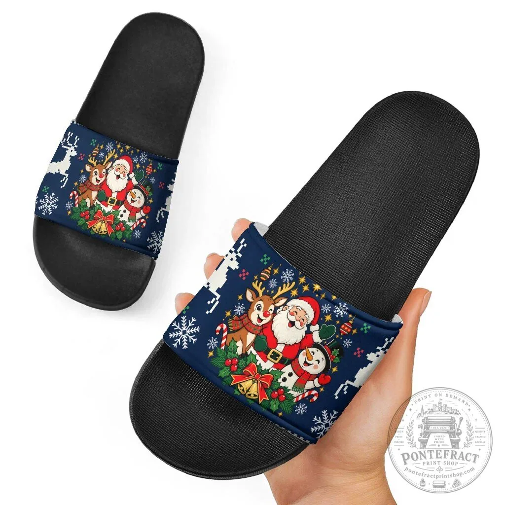 Christmas Santa Claus Reindeer Snowman Holiday Pattern Slide Sandals 11 Christmas Santa Claus Reindeer Snowman Holiday Pattern Slide Sandals