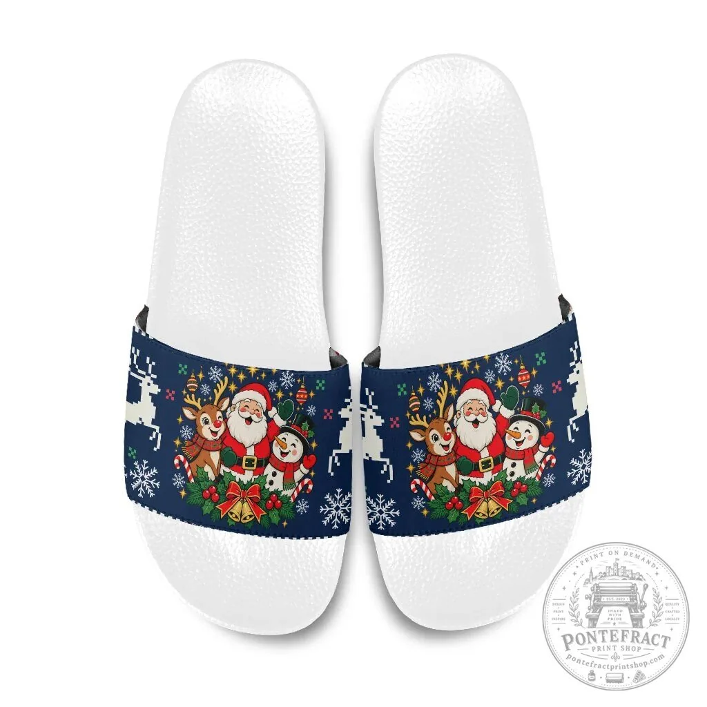 Christmas Santa Claus Reindeer Snowman Holiday Pattern Slide Sandals 12 Christmas Santa Claus Reindeer Snowman Holiday Pattern Slide Sandals