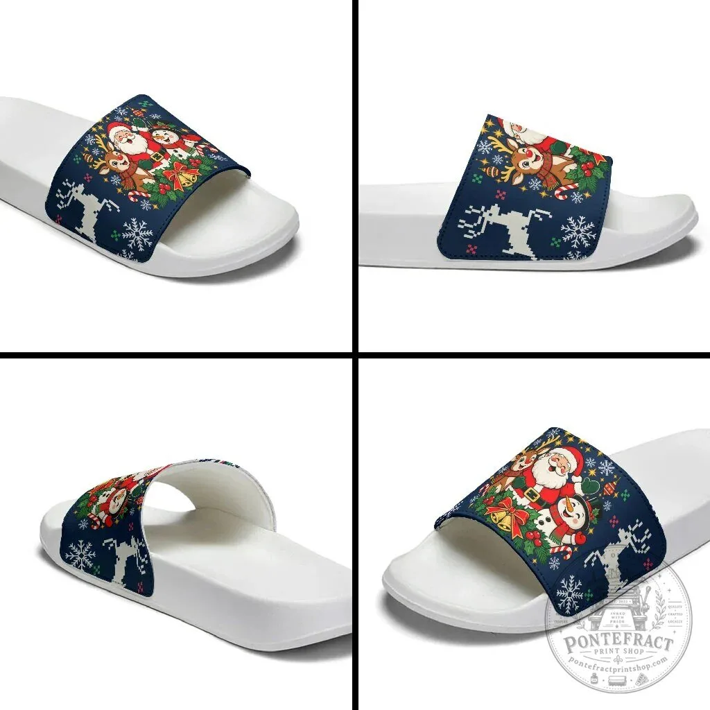 Christmas Santa Claus Reindeer Snowman Holiday Pattern Slide Sandals 15 Christmas Santa Claus Reindeer Snowman Holiday Pattern Slide Sandals