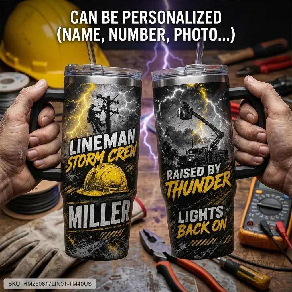 Personalized Lineman Storm Crew Electrician 40oz Tumbler with Handle