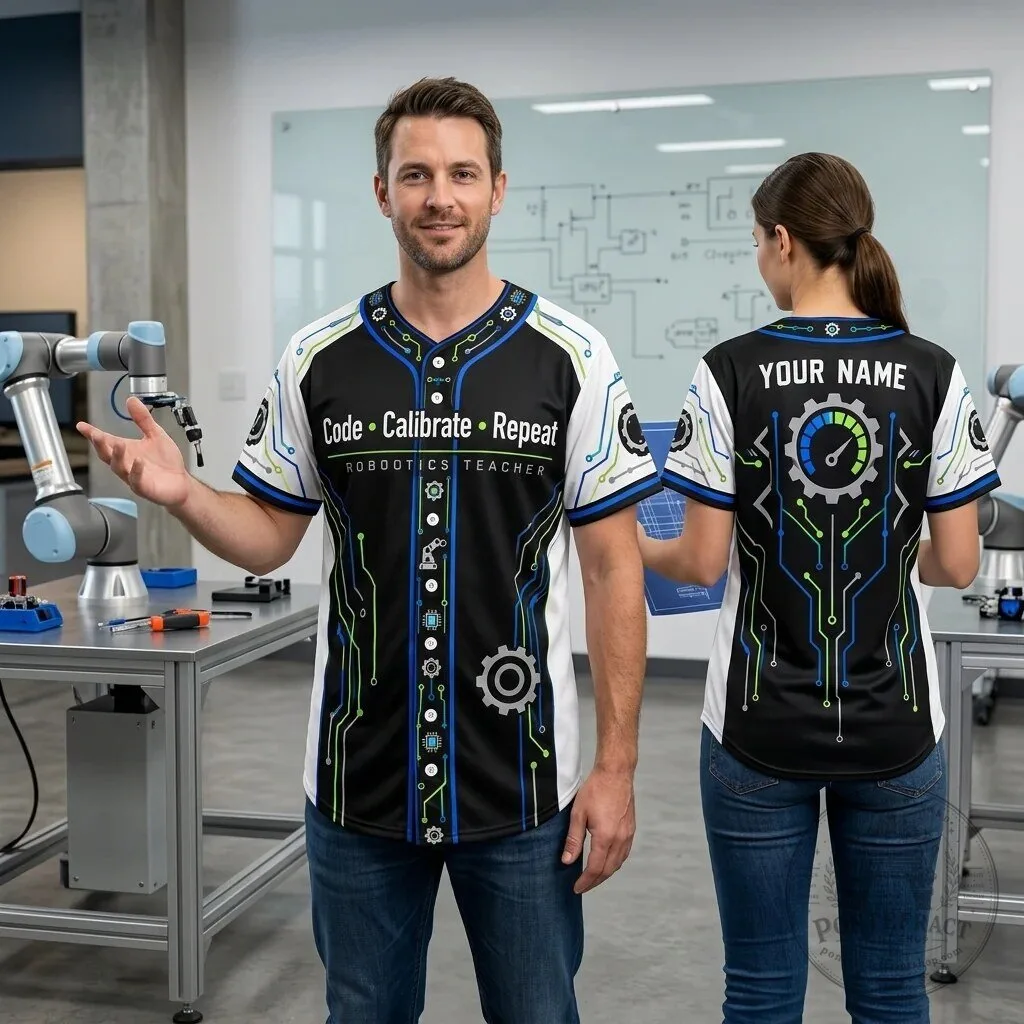 Personalized Robotics Teacher Code Calibrate Repeat STEM Educator Baseball Jersey 5 Personalized Robotics Teacher Code Calibrate Repeat STEM Educator Baseball Jersey