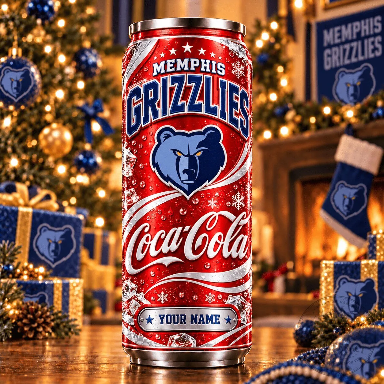 Memphis Grizzlies Coca-Cola Custom Name Christmas Can Tumbler