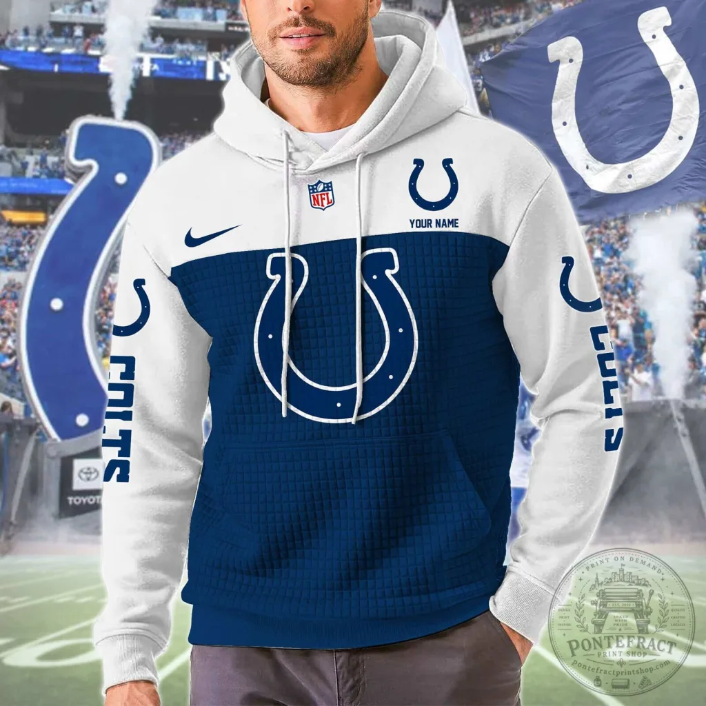 Indianapolis Colts Personalized Color Block Pullover Hoodie Indianapolis Colts Personalized Color Block Pullover Hoodie