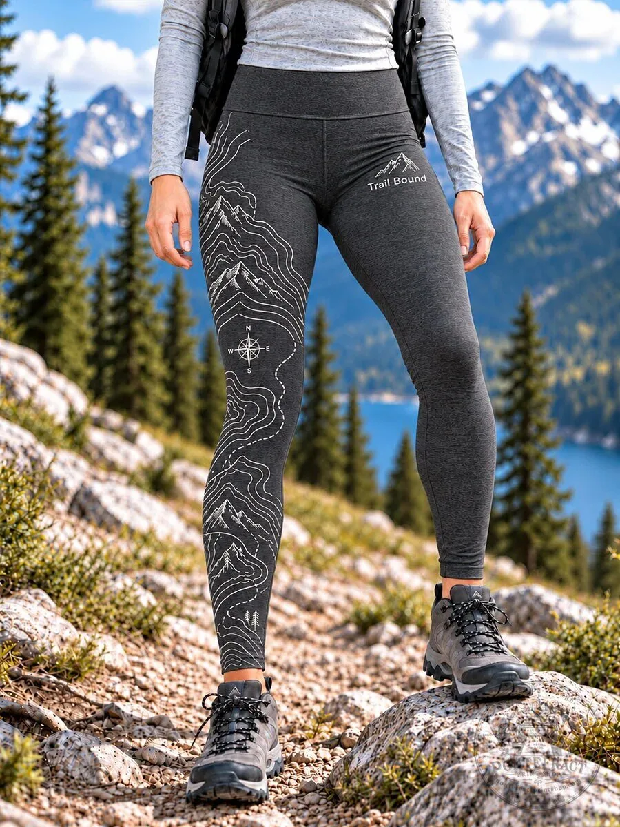Women's Trail Bound Mountain Contour Map Hiking Leggings 3 Women