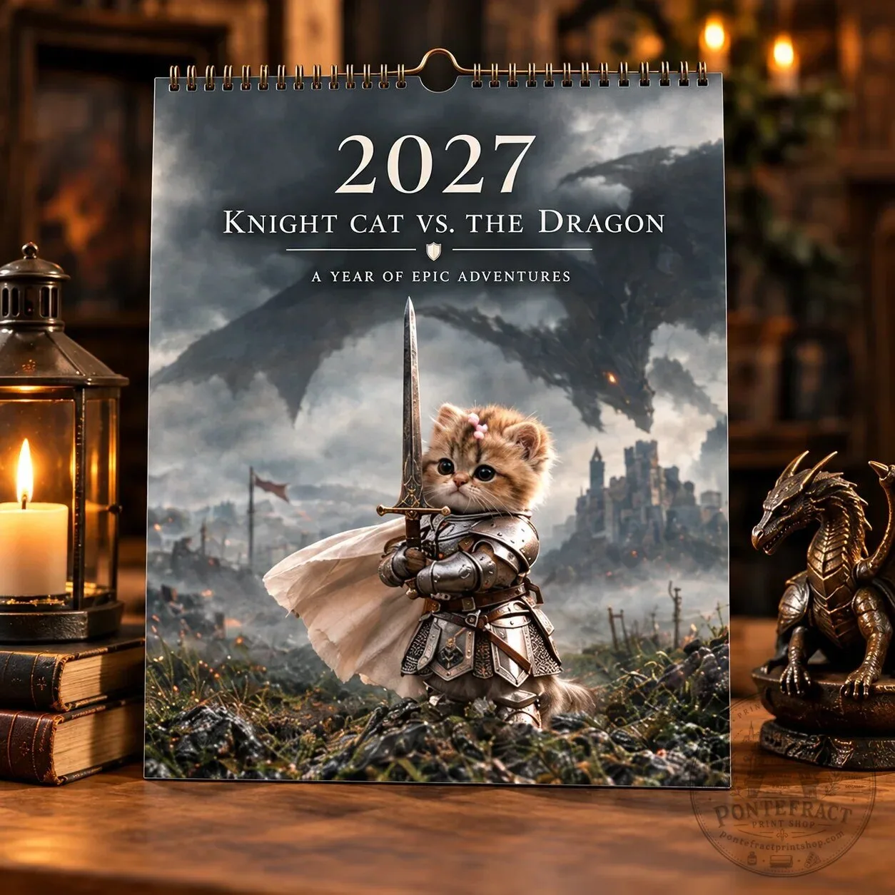 2027 Knight Cat Versus The Dragon Fantasy Adventure Wall Calendar 2D 1 2027 Knight Cat Versus The Dragon Fantasy Adventure Wall Calendar