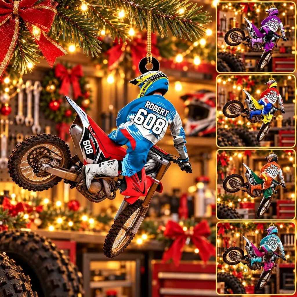Personalized Motocross Dirt Bike Racer Christmas Tree Ornament Gift Personalized Motocross Dirt Bike Racer Christmas Tree Ornament Gift