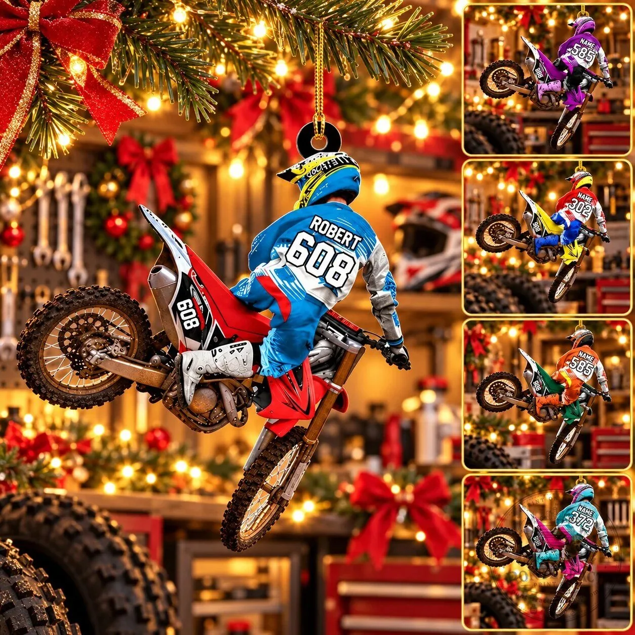 Personalized Motocross Dirt Bike Racer Christmas Tree Ornament Gift