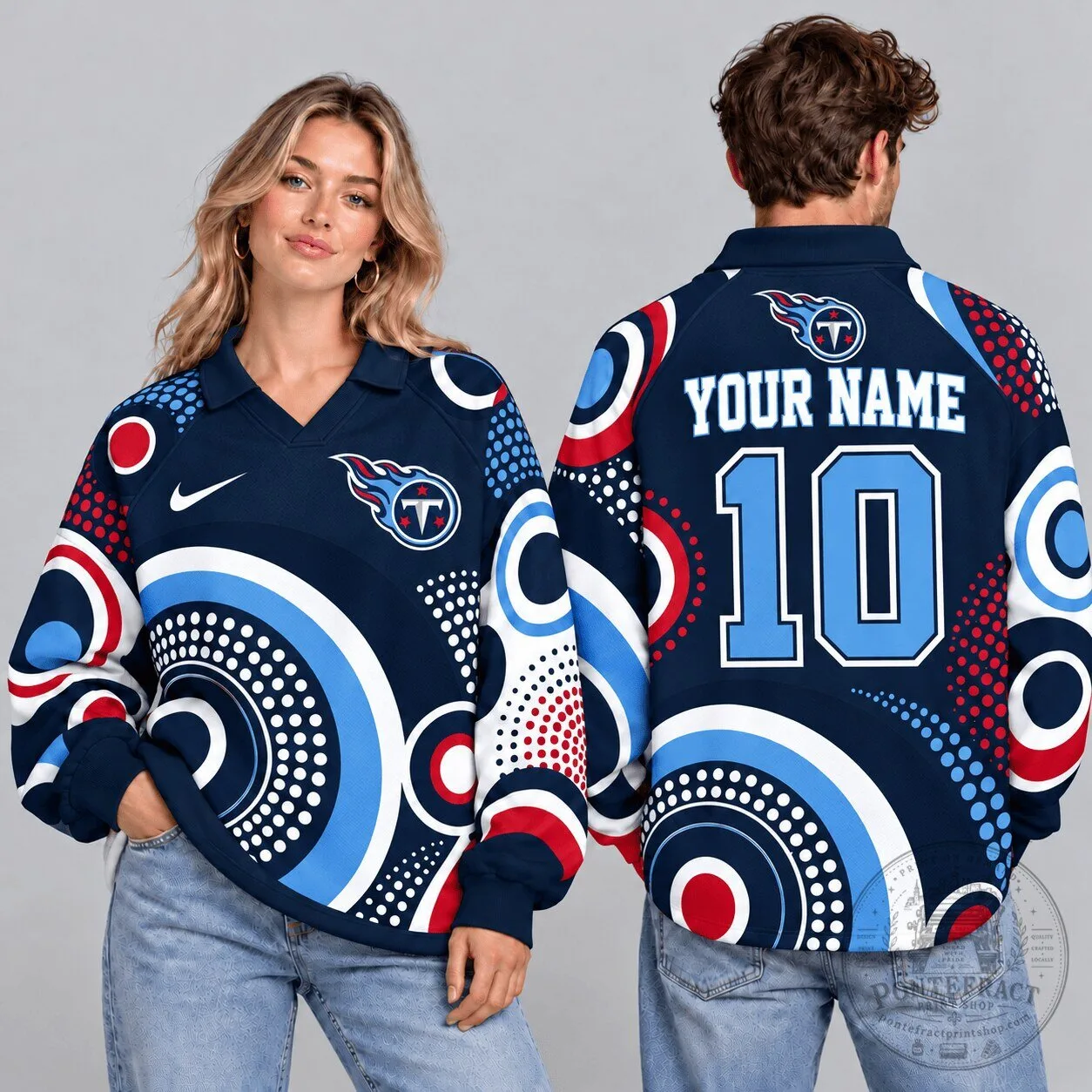Tennessee Titans Custom Name Number Retro Geometric Circle Print Long-Sleeve Polo Shirt
