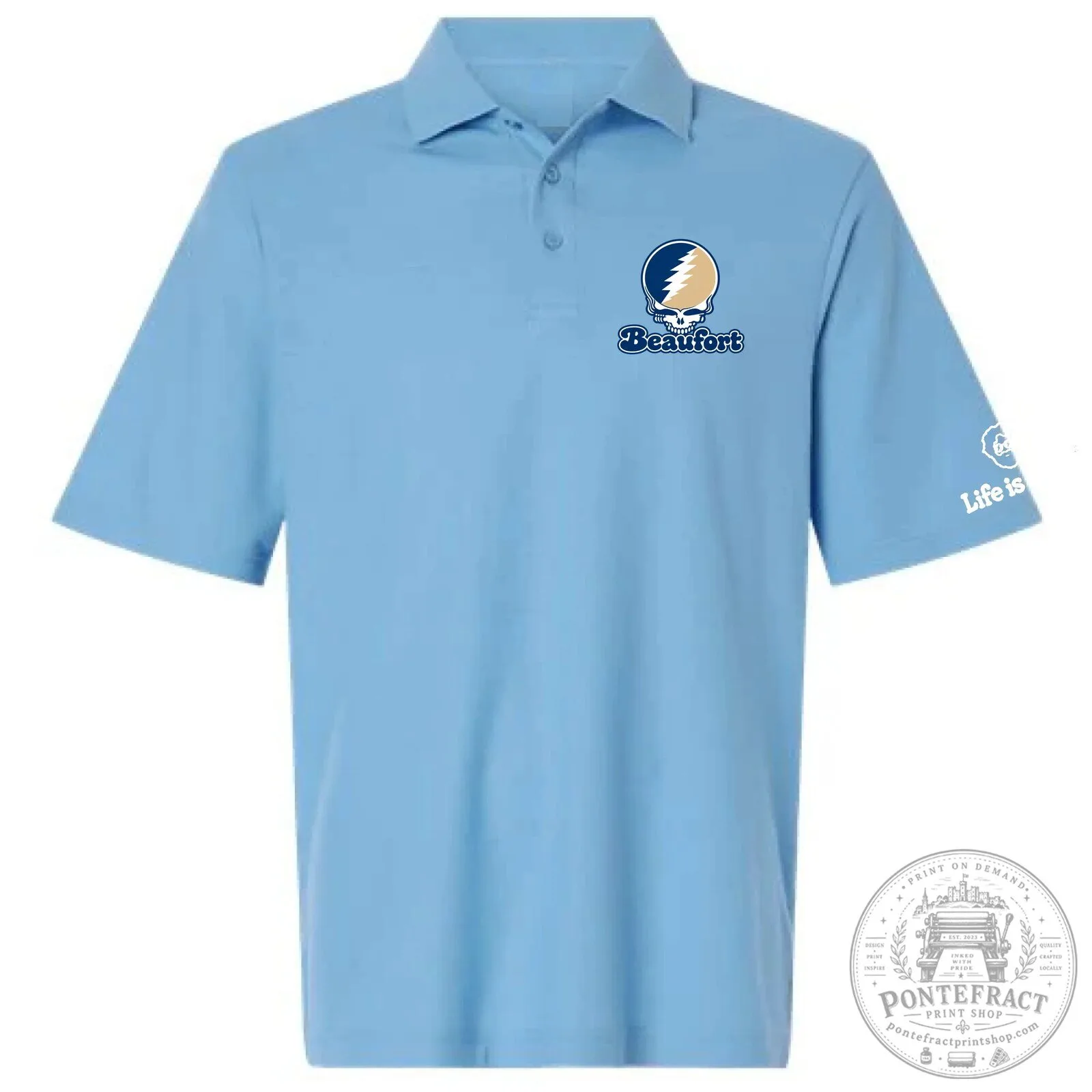 Grateful Dead Steal Your Face Beaufort Blue Embroidered Polo Shirt 4 Grateful Dead Steal Your Face Beaufort Blue Embroidered Polo Shirt