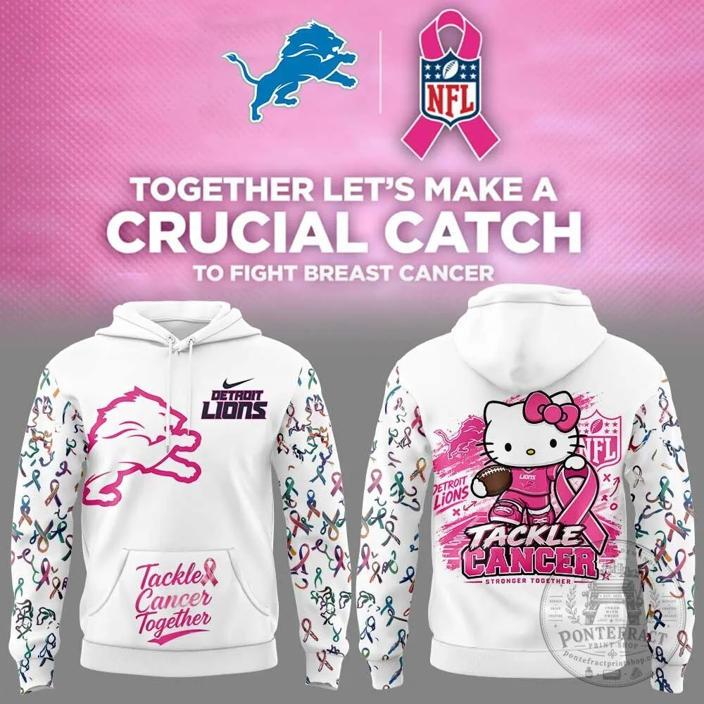 Detroit Lions Hello Kitty Breast Cancer Awareness Tackle Cancer Together Hoodie