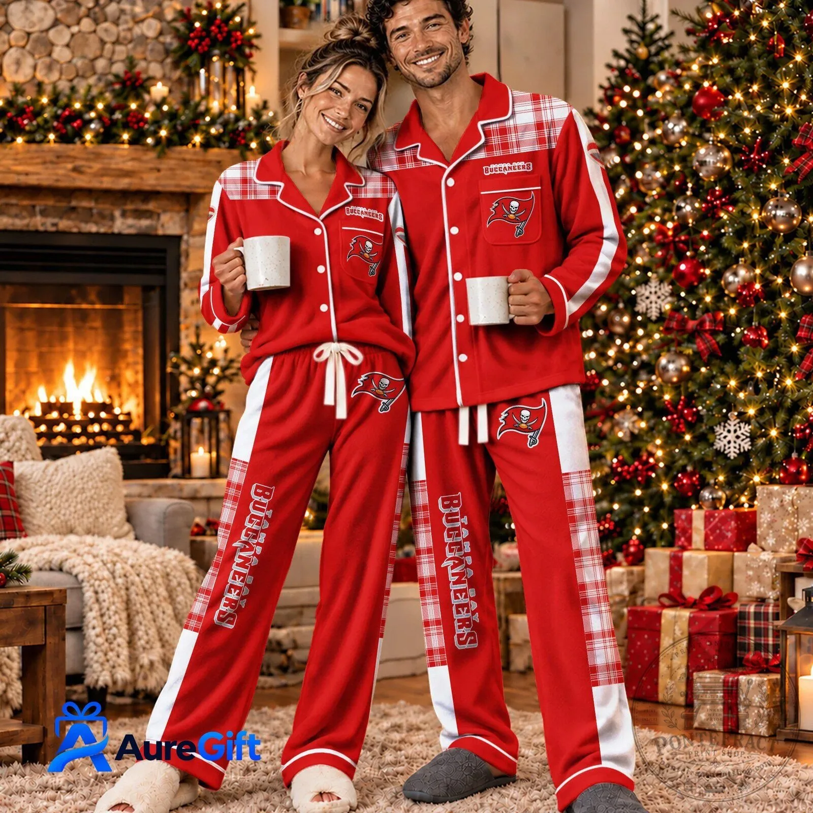 Tampa Bay Buccaneers Christmas Plaid Pattern Custom Name Pajamas Set