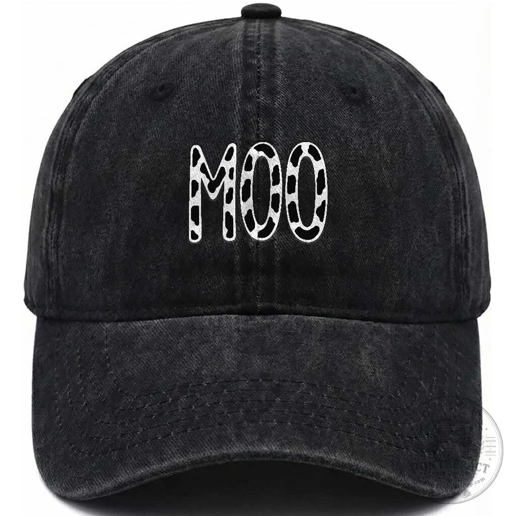 Funny Moo Cow Lover Washed Cotton Baseball Cap Hat for Adults