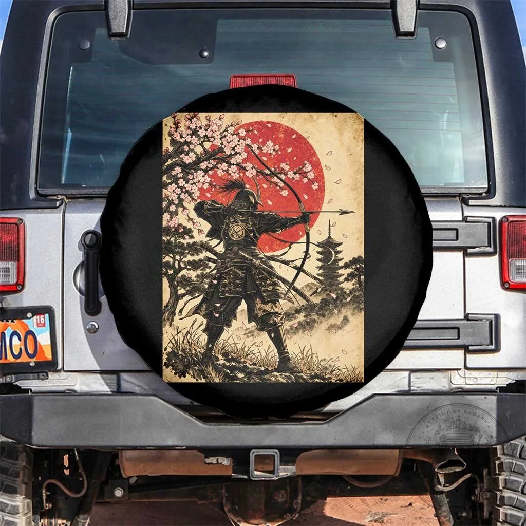 Vintage Japanese Samurai Archer Spare Tire Cover Ukiyoe Style