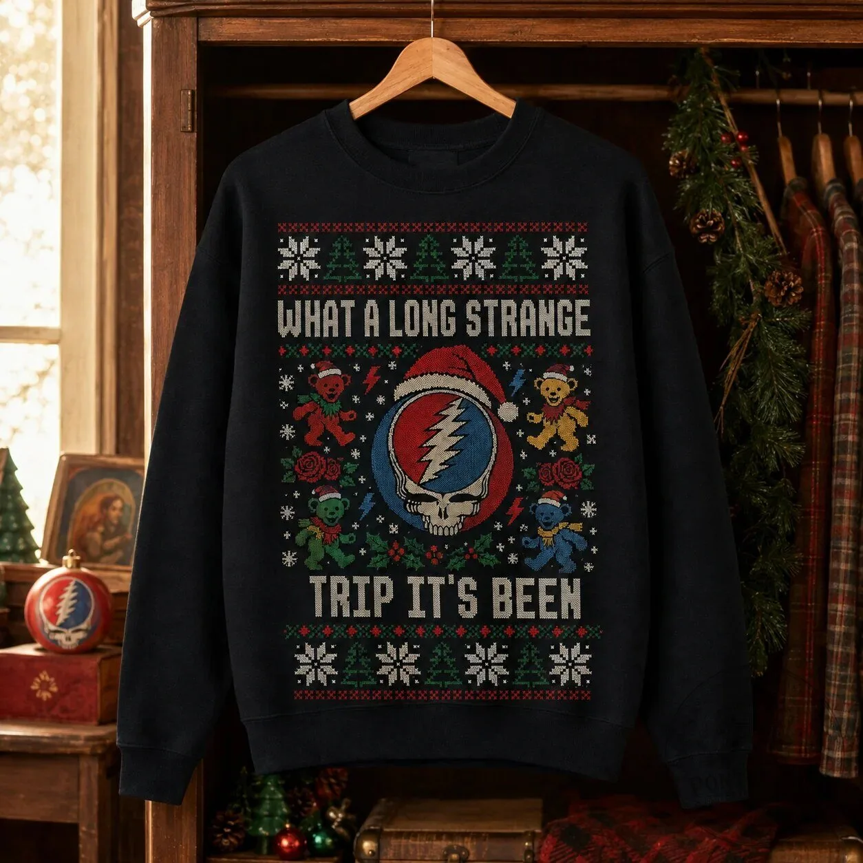 Grateful Dead What A Long Strange Trip It's Been Ugly Christmas Sweatshirt
