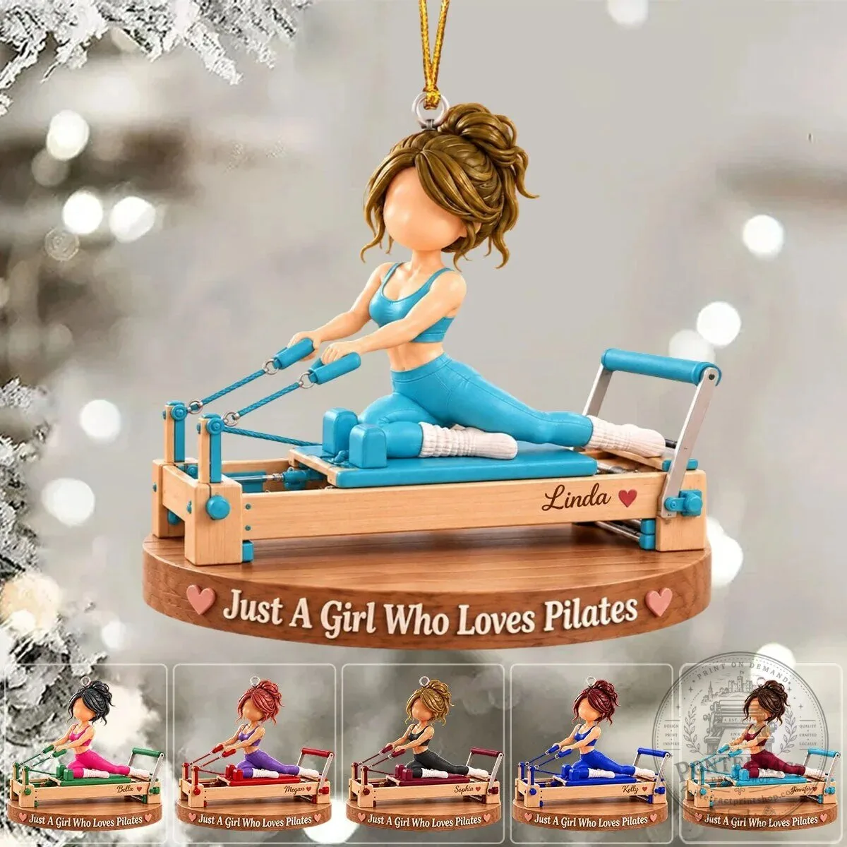 Personalized Pilates Reformer Girl Christmas Ornament with Custom Name Keepsake Gift