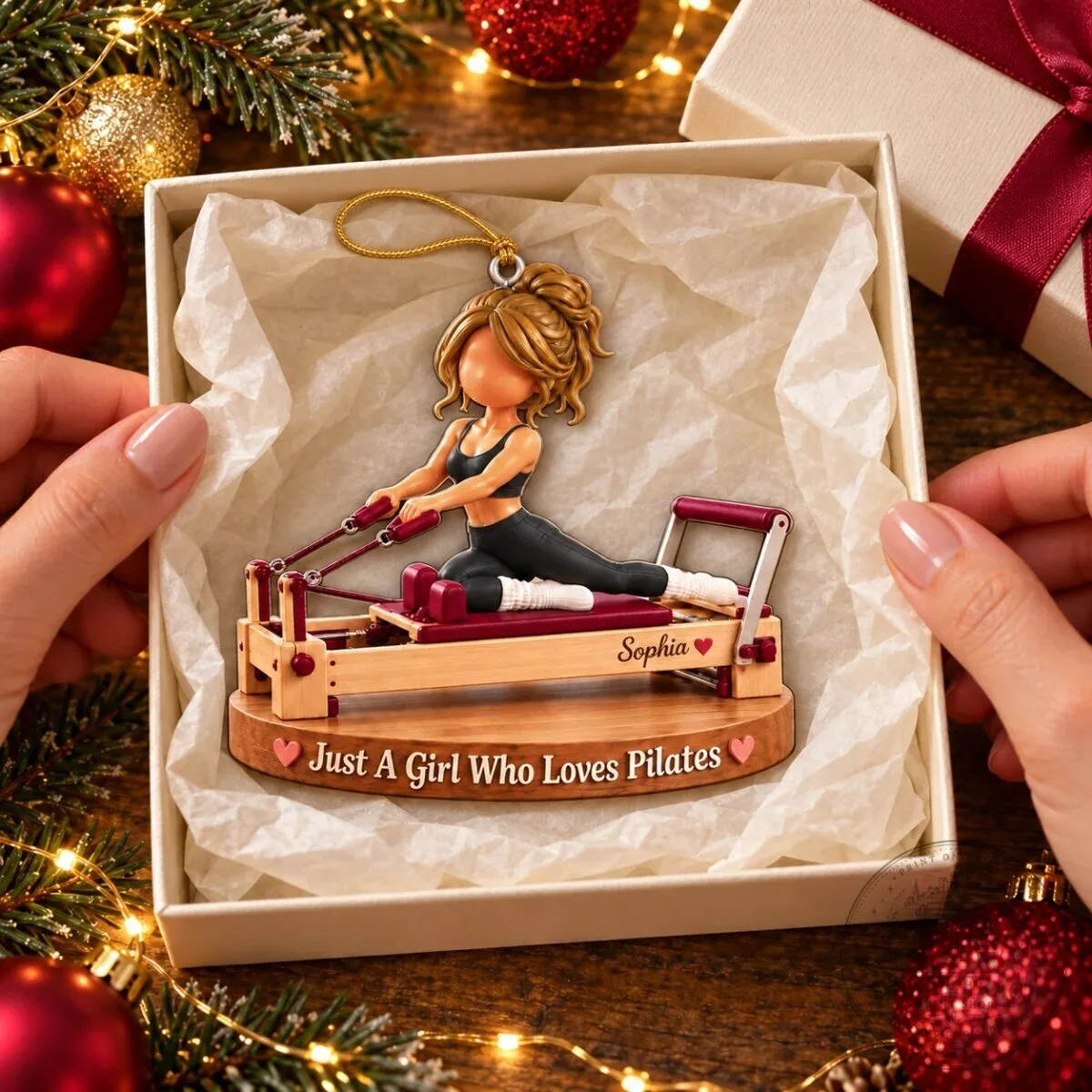 Personalized Pilates Reformer Girl Christmas Ornament with Custom Name Keepsake Gift 10 Personalized Pilates Reformer Girl Christmas Ornament with Custom Name Keepsake Gift