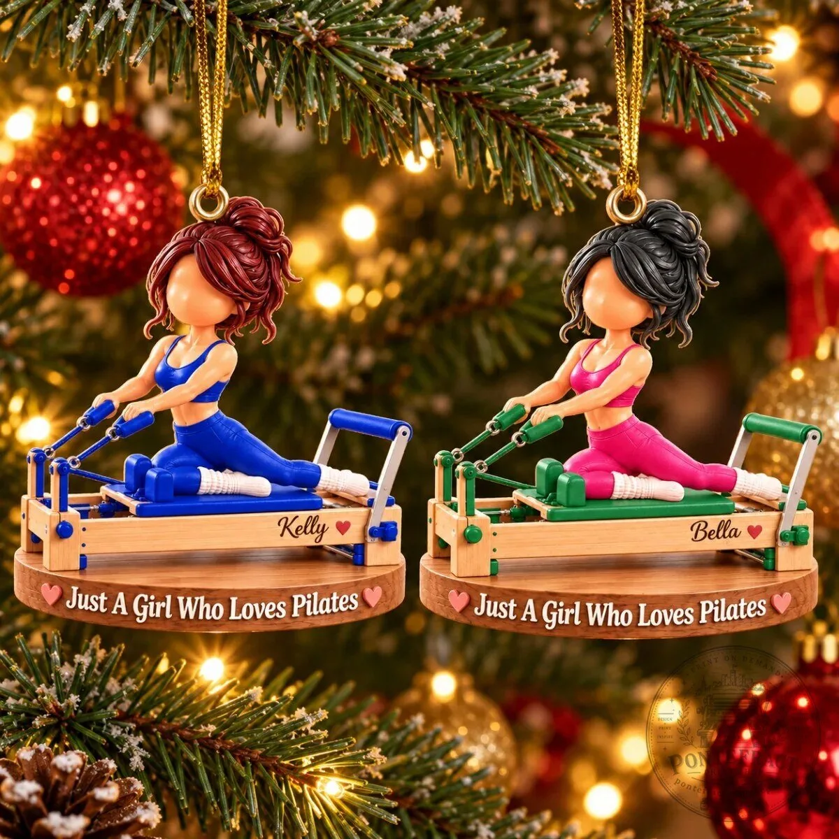 Personalized Pilates Reformer Girl Christmas Ornament with Custom Name Keepsake Gift 12 Personalized Pilates Reformer Girl Christmas Ornament with Custom Name Keepsake Gift