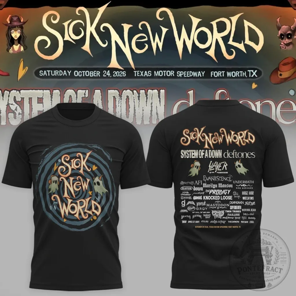 Sick New World Festival 2026 Band Lineup Black T-Shirt Sick New World Festival 2026 Band Lineup Black T-Shirt