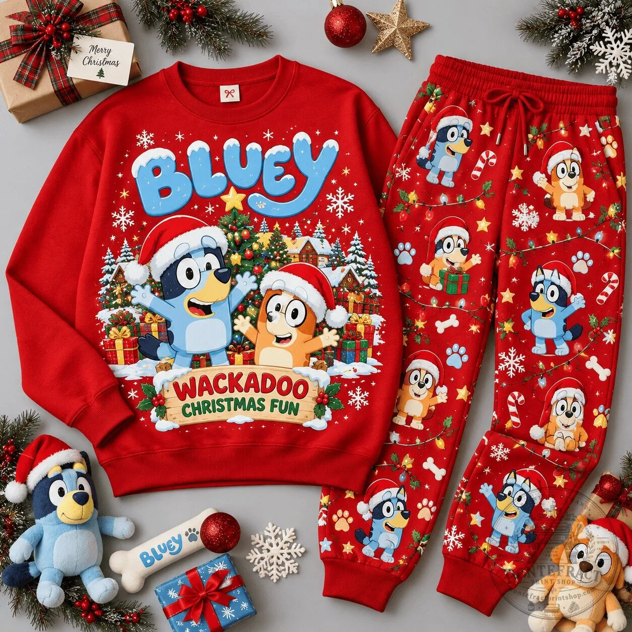 Bluey Wackadoo Christmas Fun Family Matching Holiday Pajamas Set