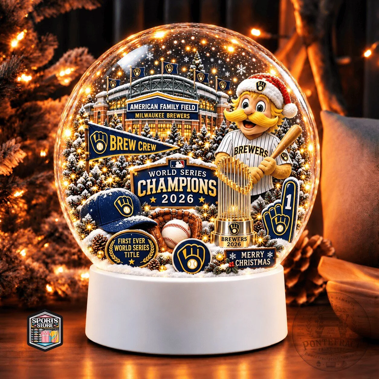 Milwaukee Brewers World Series Champions 2026 Christmas Snow Globe