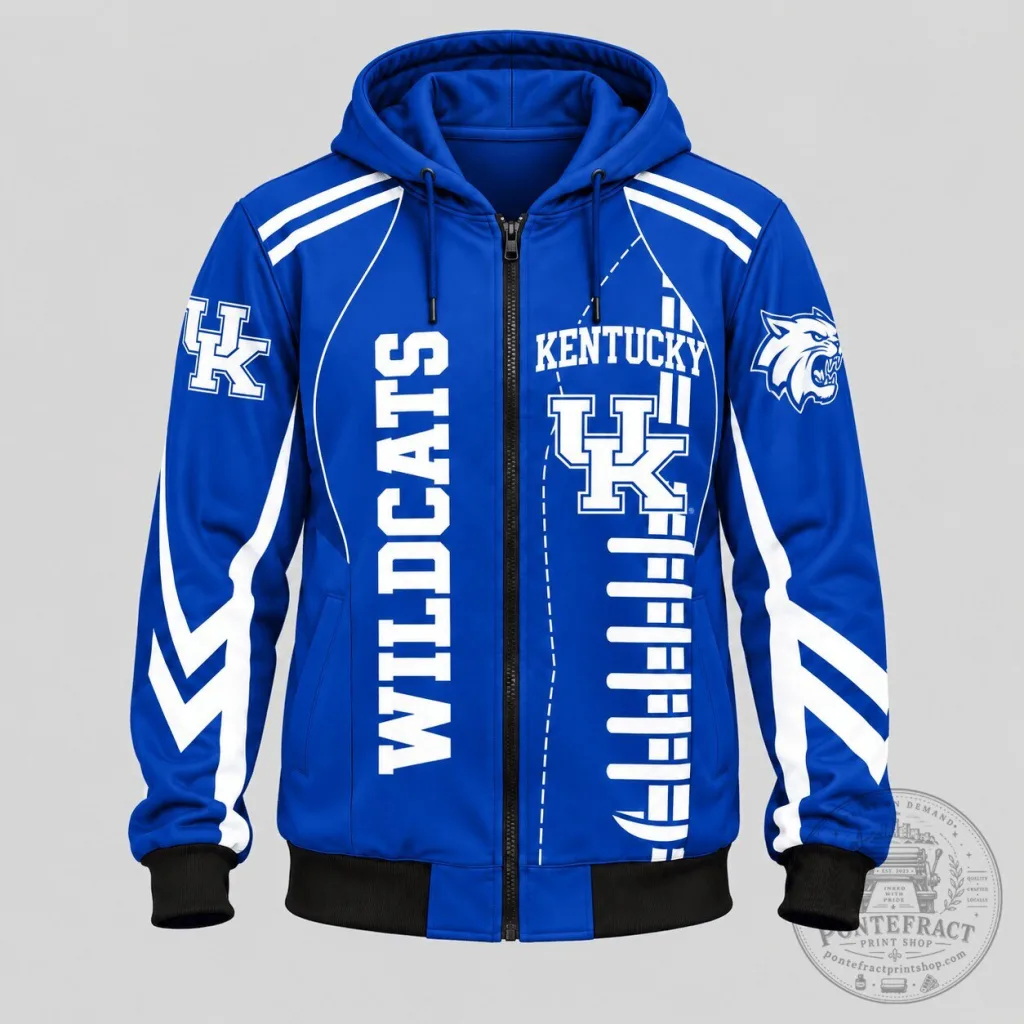 Kentucky Wildcats NCAA Football Team Blue and White Full Zip Hoodie Kentucky Wildcats NCAA Football Team Blue and White Full Zip Hoodie