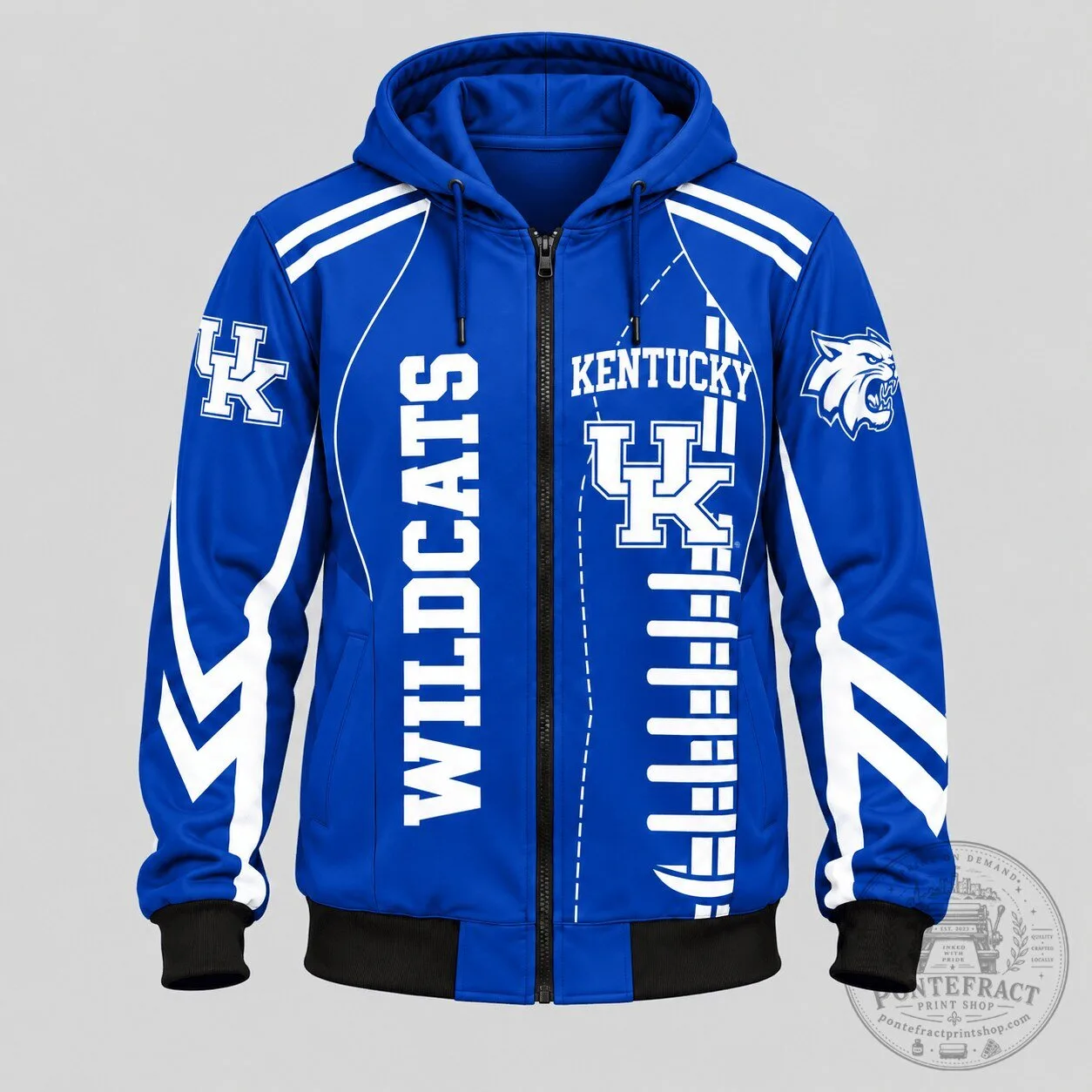 Kentucky Wildcats NCAA Football Team Blue and White Full Zip Hoodie