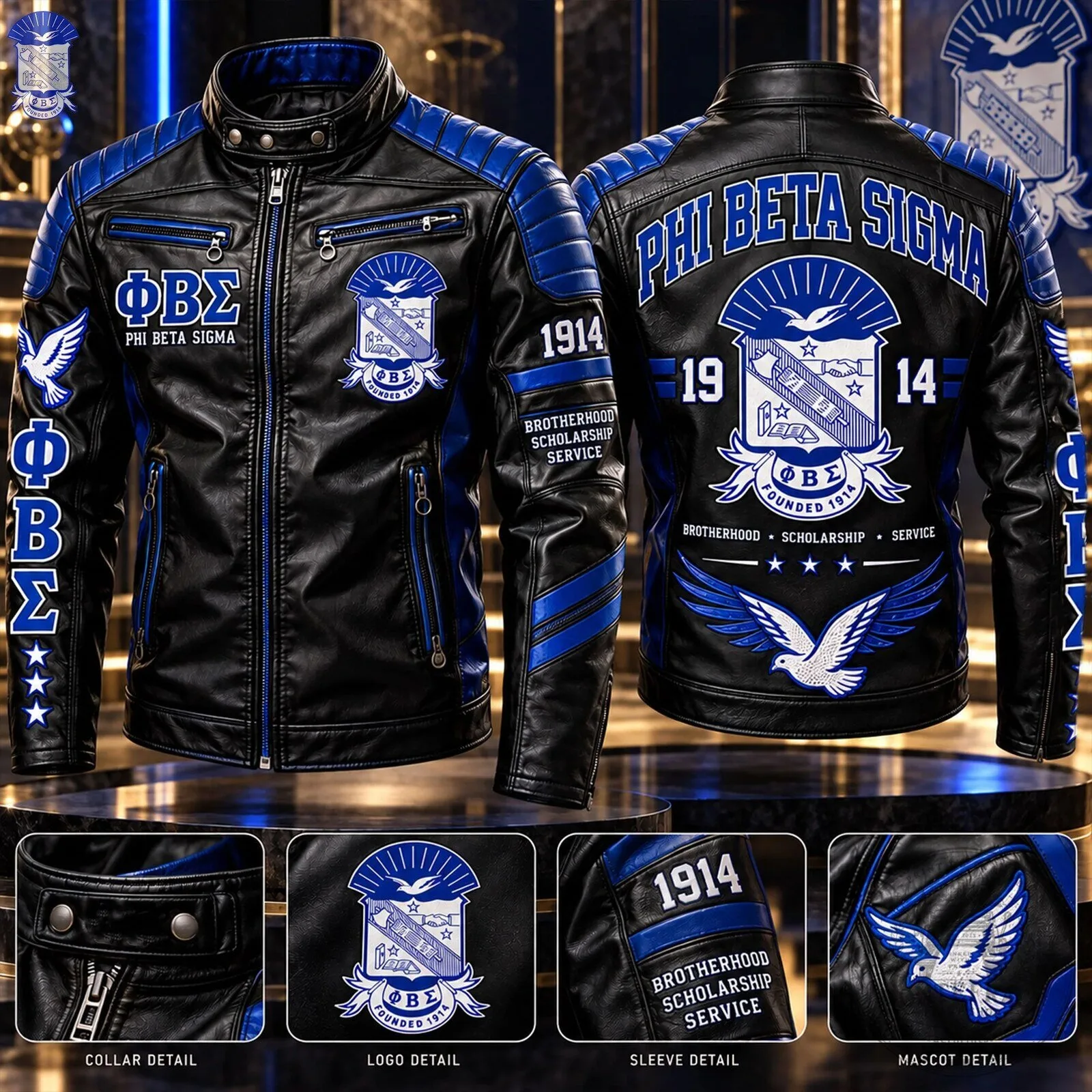 Phi Beta Sigma Fraternity Brotherhood Scholarship Service Leather Jacket